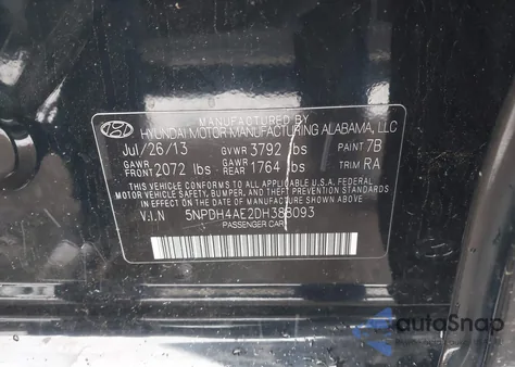 2013 Hyundai Elantra Gls from USA, damaged, VIN 5NPDH4AE2DH388093